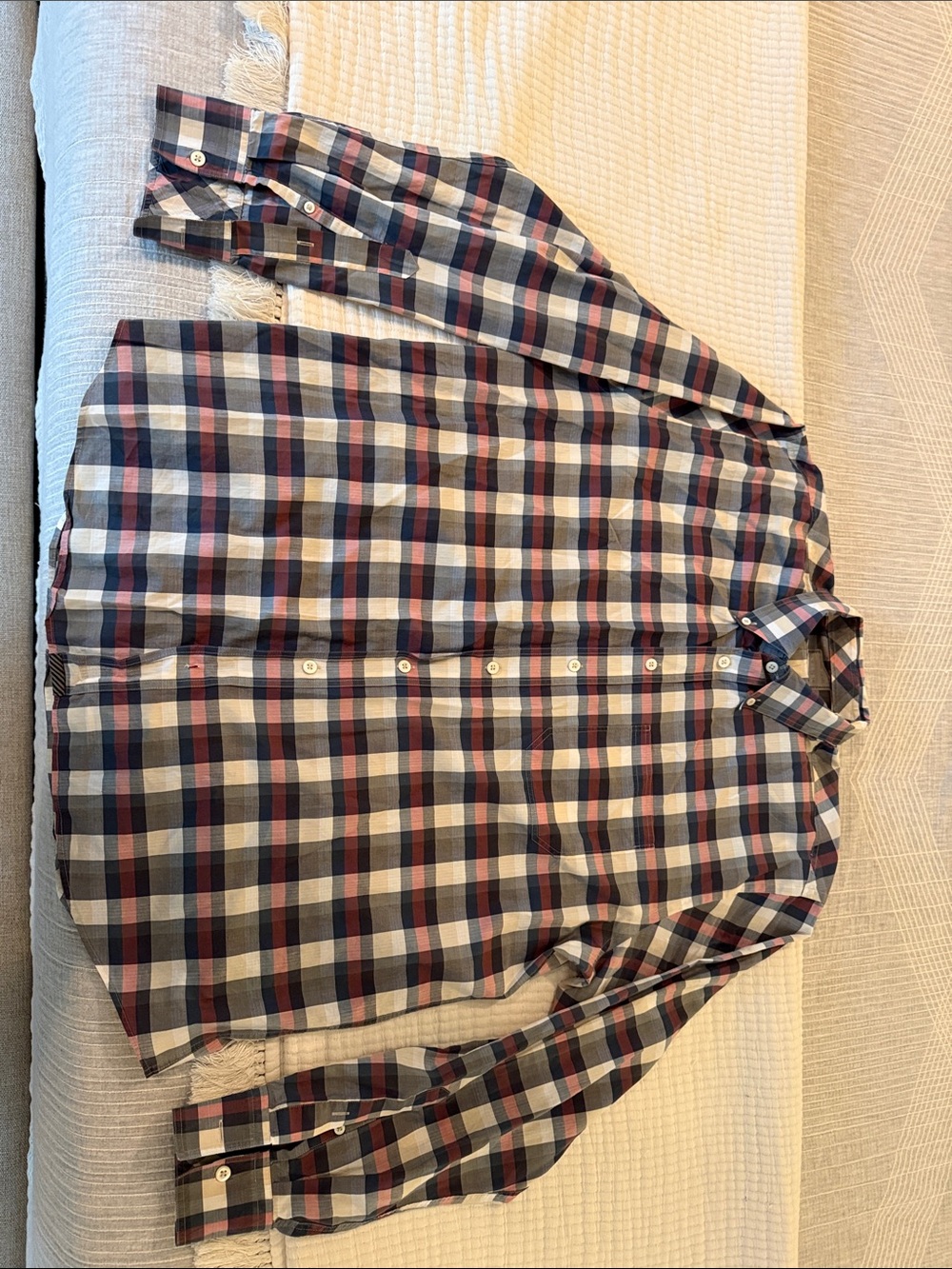 Billy Reid Plaid Button-Down Shirt in Navy, Red & White XL